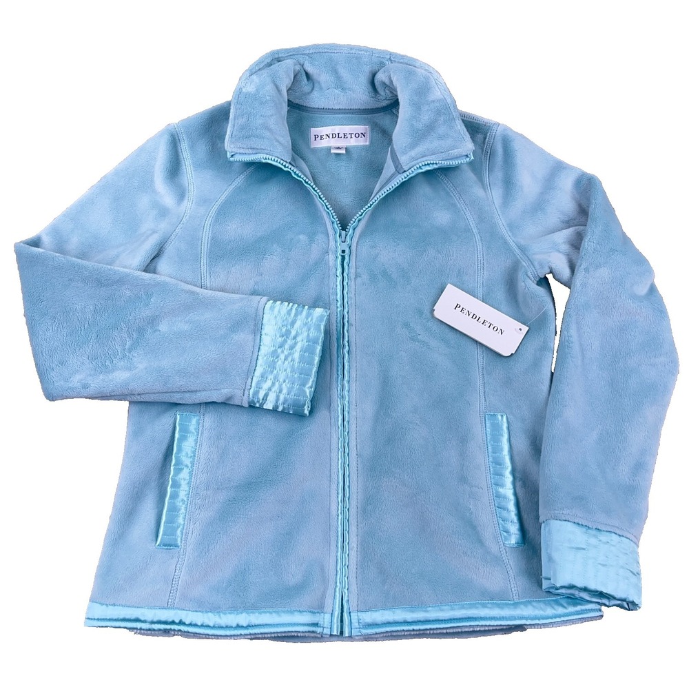 Pendleton Jacket Women Small Light Blue Fleece Soft Sweater Full Zip P87738